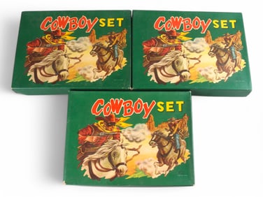 3 Boxed Japanese Cowboy Sets, Cork Guns/Holster