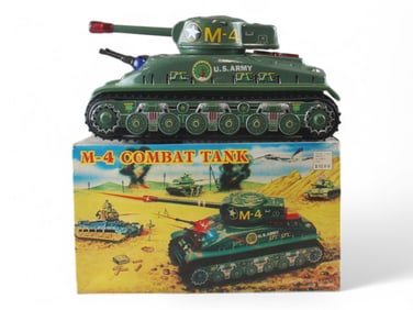Boxed Tin Litho Battery Operated M-4 Combat Tank