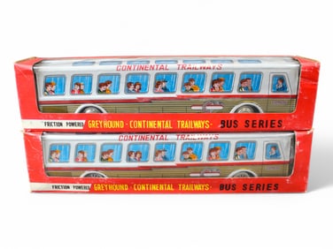 Lot of (2) Boxed Friction Greyhound Buses