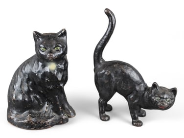 Lot of (2) Cast Iron Black Cat Doorstops