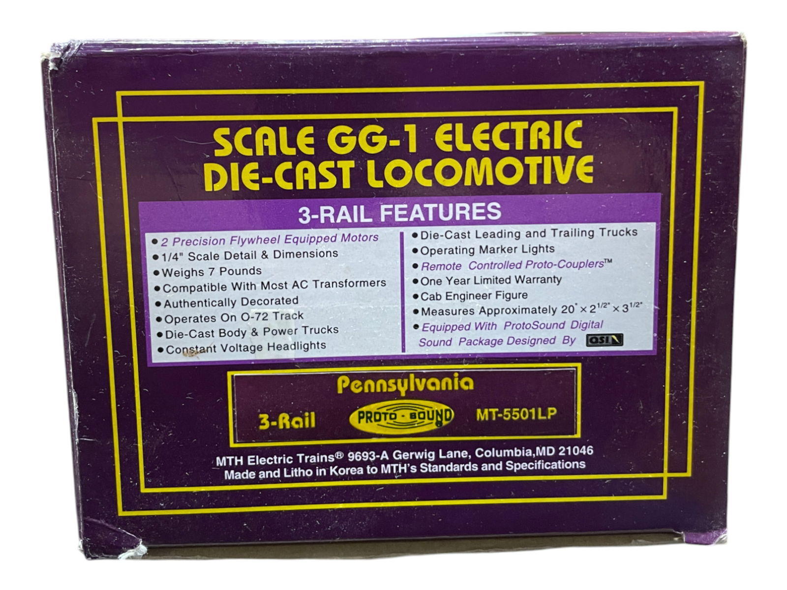 MTH 5501LP Scale PRR GG1