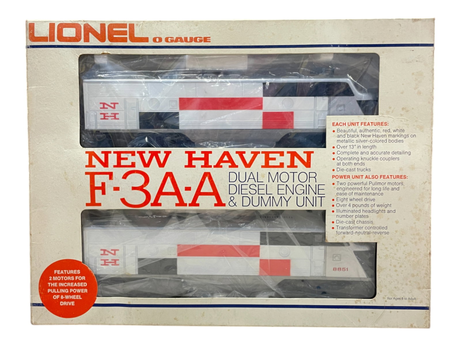 Lionel 8851 NH F3 AA Diesels: 1st reissue of these iconic Lionel locos. They show test run wheels with shop worn box. WEISS AUCTIONS Does NOT test or guarantee operation of any locomotive sold.