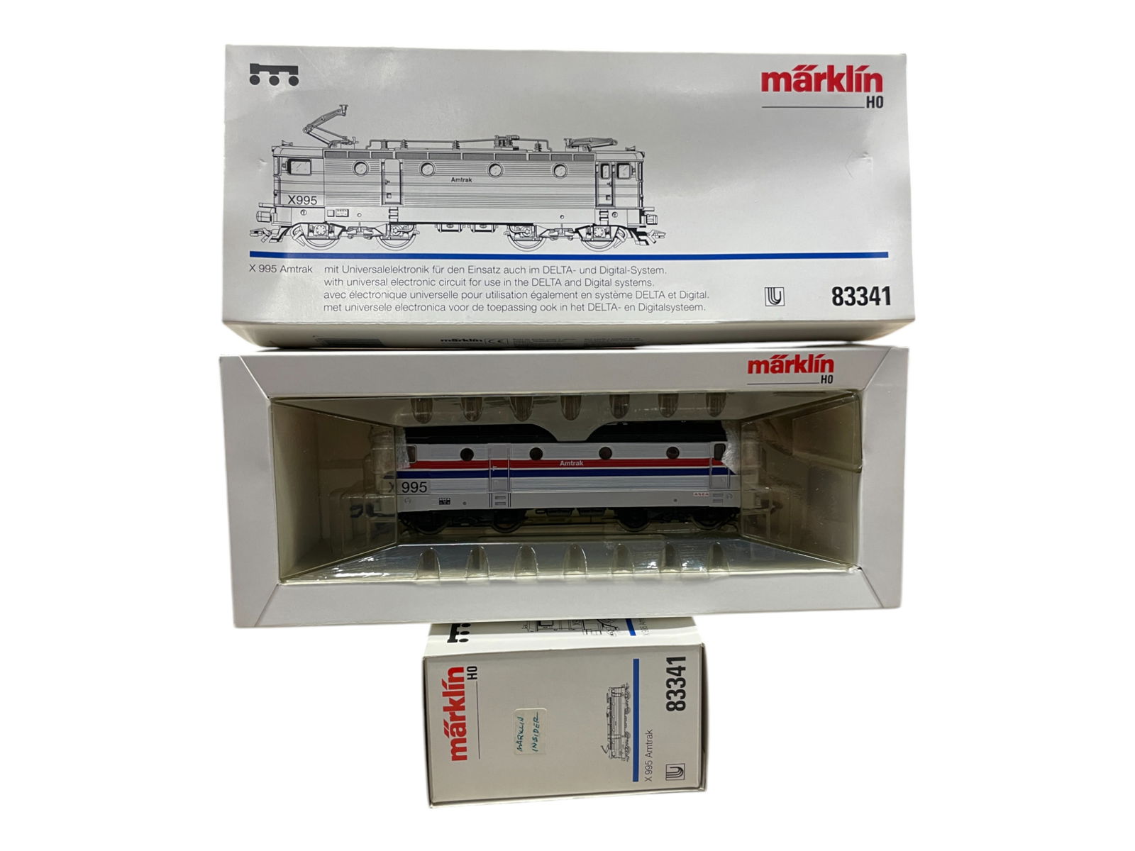 2 STORE STOCK Marklin HO 83341 Amtrak: Nice Insider offering with an AEM X995 electrics. They appear new in boxes.