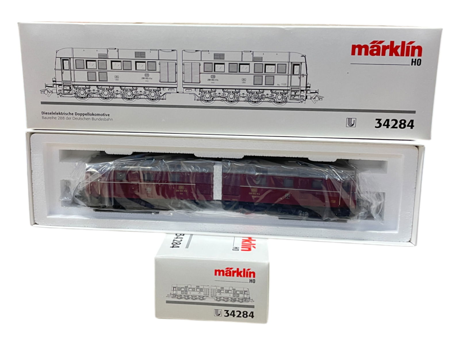 2 STORE STOCK Marklin HO 34284 Diesels: Nice DB Class 288 Double Diesel 0-8+8-0 Sets. They appear new in boxes.