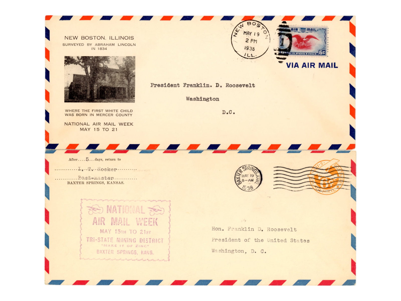Franklin Roosevelt Cover Lot: Lot of (13) covers Addressed to Franklin Roosevelt President of the United States. Includes specialty cachets, flight covers, advertising covers etc. Nice lot of Postal History.