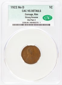 1922 No D Strong Reverse 1C CAC VG Details