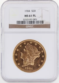 1904 $20 Gold NGC MS61 PL