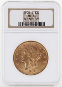 1906-S $20 Gold NGC MS62