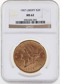 1907 $20 Gold NGC MS62