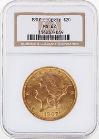 1907 $20 Gold NGC MS62