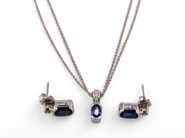 14k White Gold & Sapphire Earrings & Pendant