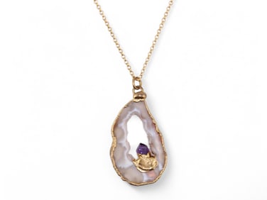 10k Yellow Gold, Jade, and Amethyst Pendant