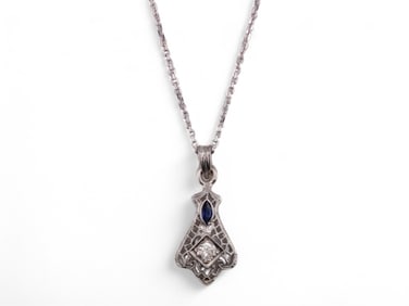 18k White Gold & Diamond Antique Pendant