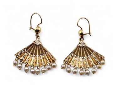 14k Yellow Gold Fan Pearl Earrings