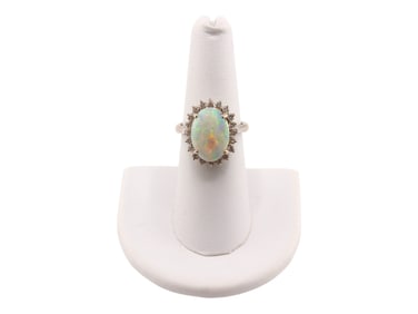 14k White Gold Natural Diamond & Opal Ring