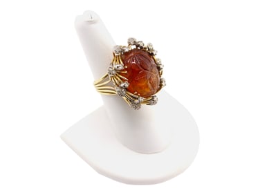 14k Yellow & White Gold Diamond & Amber Ring
