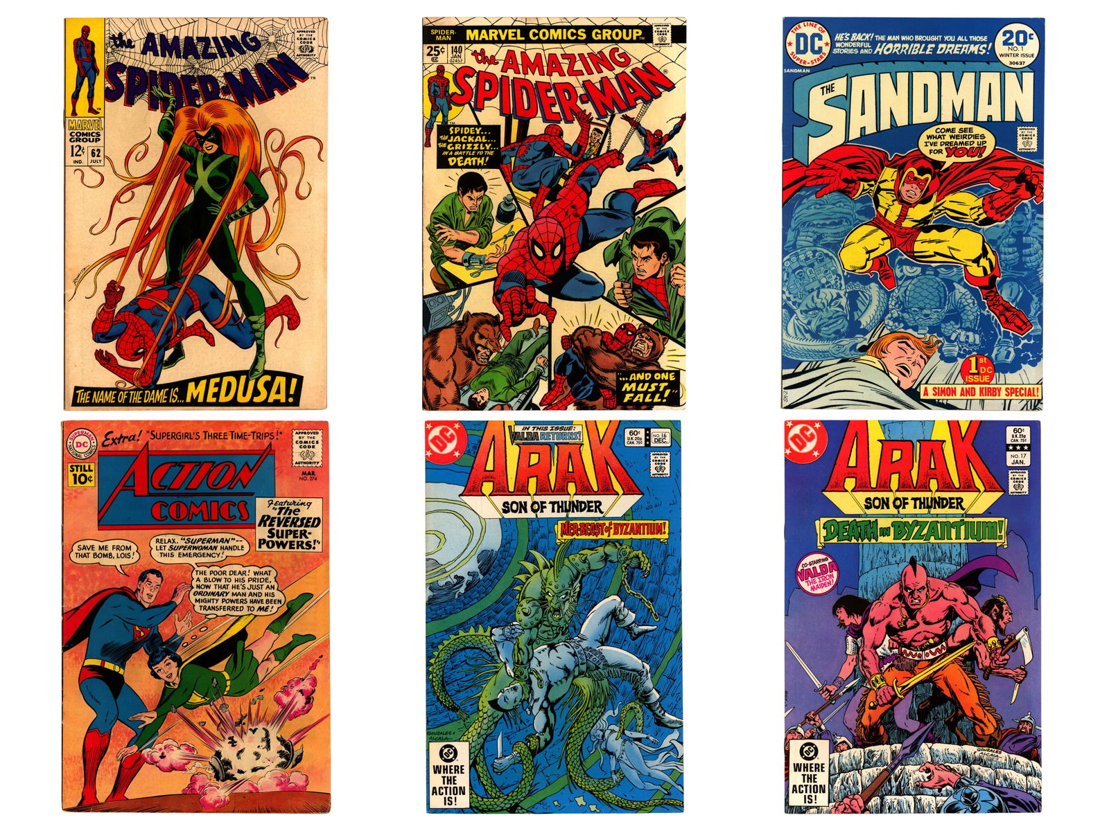 Mixed Comic Lot, Marvel & DC Titles: Includes Amazing Spider-Man #62, 140, 239, 245, 252, 301, 302, Raw Hide Kid#71, 74, Our Army At War #185, 188-190, 198, 201, 215, 218, 220, 223, Batman #227, 232, Sandman #1, Action Comics #274, and A