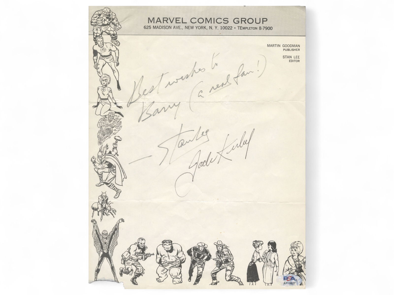 Stan Lee & Jack Kirby Signed Marvel Note (1 of 1)