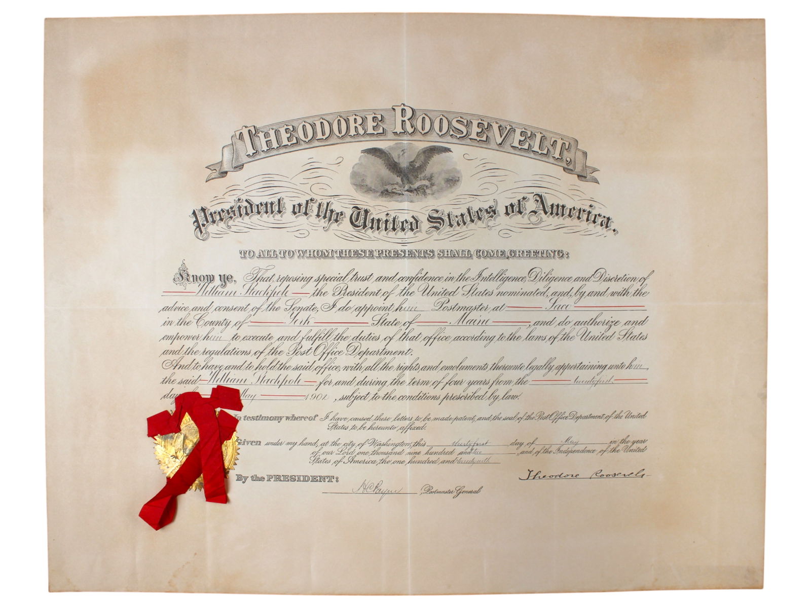 Theodore Roosevelt Signed Postmaster Appt. (1 of 4)