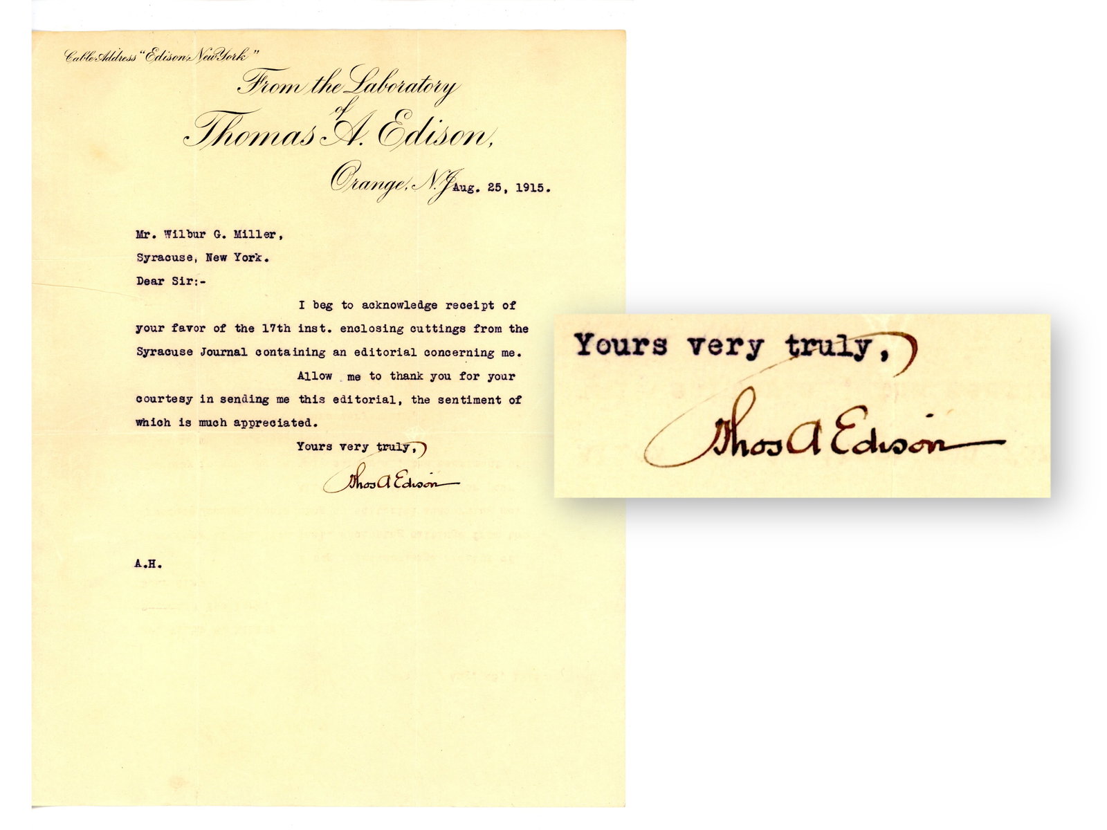 Thomas Edison Signed Letter (1915) (1 of 2)