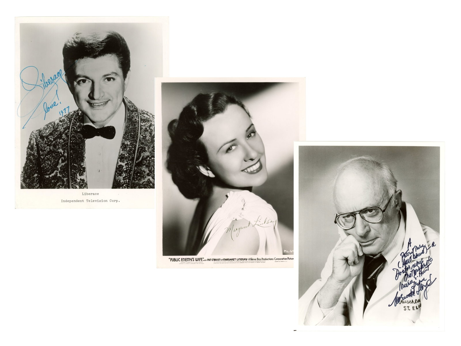 (75) Signed Celebrity Photos, Letter ?L?: Collection of approximately 75 signed celebrity photographs with last names beginning with the letter ?L.? Includes multiple signed examples of Liberace, Norman Lloyd, Jean Lockhart, Gina Lollobrigida