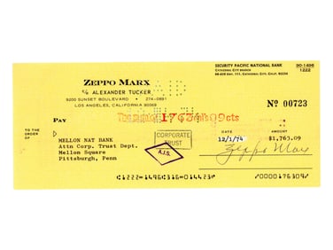 Zeppo Marx Signed Check