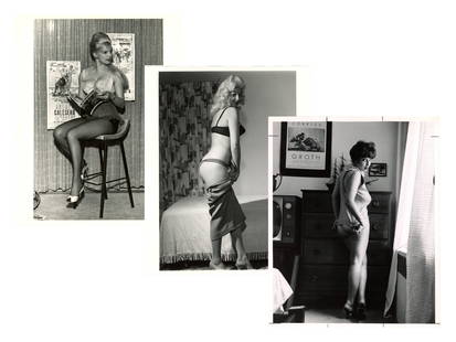 Pin Up, Burlesque and Nudie Photos: Original and Second Generation photos, with some identified on back as to subject and photographer. Some from Graphic House, Elmer Batters, Photos. (45+) photos