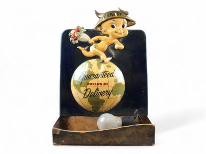 Scarce Celluloid Speedy Florist Counter Display: Balance of Florist Advertising Collection. From an old time Florist Shop in North Carolina. This lot includes Early Tin Flower Bucket with Scallop Top, 15" Tall. 2 3/4" x 15 1/2", cardboard flower sig
