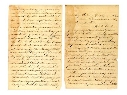 Fabulous Civil War Hand Written Journal: Wonderful Hand Written Journal done by Captain Henry C. Davis while in Libby Prison. Pages numbered to 105 but missing pages29-31 and 104. lot comes with a transcription done latter and typed. Incredi