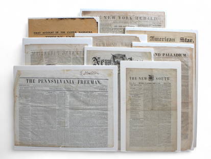 19th Century Newspaper Lot: Lot includes New Age 4/22/1865 San Francisco, The New South 8/30/1862 South Carolina, Star and Palladium 9/3/1842 Portland, The Richmond Whig 4/20/1865 Lincoln Assassination coverage, Daily American S