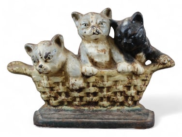 Three Kittens in a Basket Door Stop