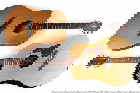 (5) Electric & Acoustic Guitars & Basses: 5 musical instruments including Taylor 210e acoustic guitar (no case), Takamine G Series acoustic guitar, Breedlove Acoustic Guitar with hard case, Sound Gear by Ibanex bass with soft case, and Fretli