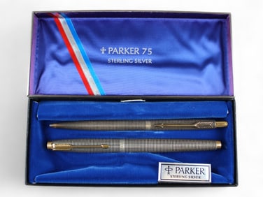Parker 75 Crosshatch Sterling Fountain Pen Set