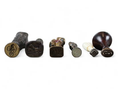 Lot of (6) Wax Seal Monograms Stamps: Largest approx. 5-1/2" long. Each shows wear throughout. See images.