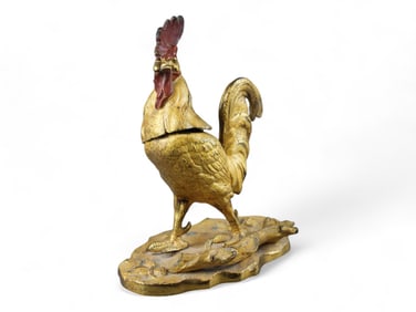 Gilt Brass or Metal Inkwell, Standing Rooster