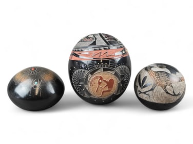 (3) Pueblo Blackware Seed Pots