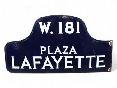 Vtg NYC Plaza Lafayette Porcelain Street Sign