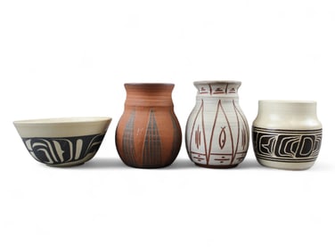 (4) Canadian Huron & Inuit Pottery Pots