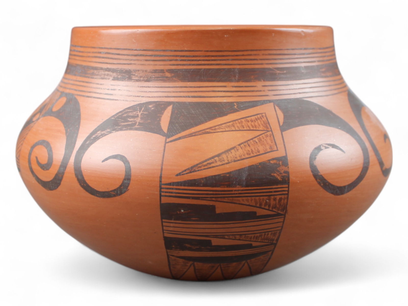 Rondima Huma Hopi Redware Pot: Rondima Huma, celebrated Hopi potter, redware pottery. 6'' tall.