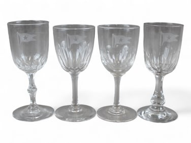 (4) White Star Line Cut Glass Sherry Glasses