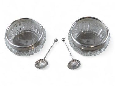 (2) White Star Line Crystal & Silver Salt Dishes