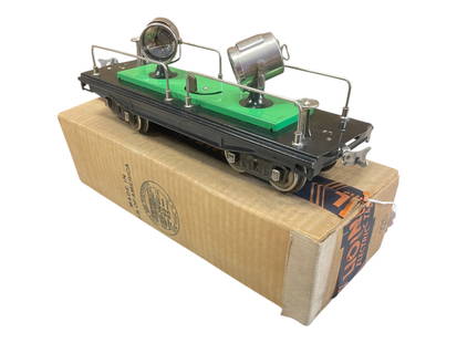 Nice Boxed 1934 Lionel 220 Searchlight: Standard Gauge. Clean, shiny with nice lettering and bright nickel trim. Shows very light use with 1934 Box. Nice example!