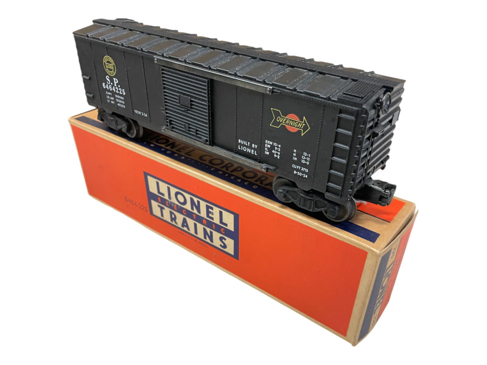 LN Boxed Lionel 6464-225 SP Boxcar: Super semi-matte patina on this type IIA car. Body is NMint, chassis is test run, box is a BRICK.