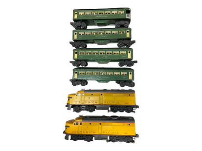 6pc Lionel Passenger Set: Includes a 2023 Anniversary Alco AA Diesels, good battery box and decals, some spotting on roofs; 2-6440 Pullmans; 2440 Pullman; 6441 Observation. All would benefit from a light cleaning, showinglight