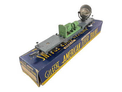 Scarce Boxed American Flyer 646 Searchlight: S Gauge. 1949 Only with chrome housing and light green cast generator. It has its brake-wheel and shows light to moderate play wear, may clean up a bit with box.