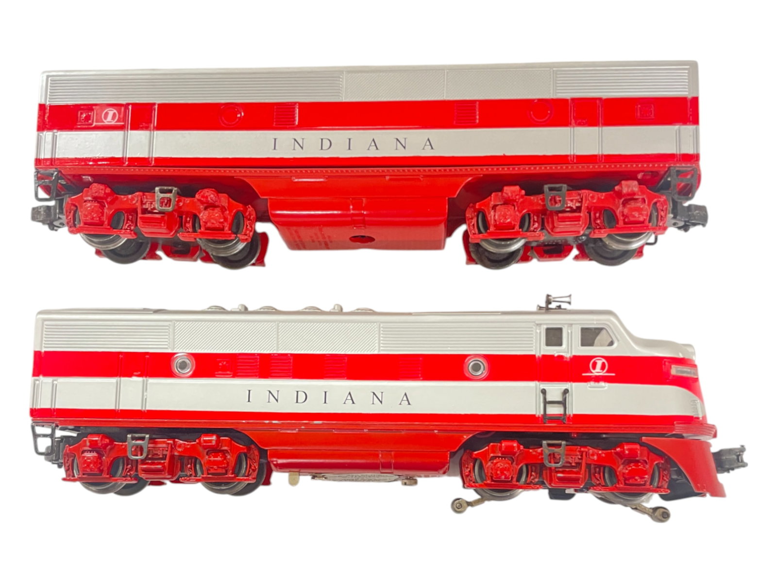 Custom Painted Lionel Indiana RR F3 AB Diesel: Nice Pro Paint job on a dual motor F3 with clean battery box; B-Unit paint matches nicely.