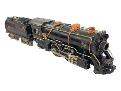 American Flyer 4615 Semi-Scale Atlantic: 1937. Nice 4615 2-4-4 steam loco, 1 front pony wheel broken, drivers turn freely; 3301 Vanderbilt cast tender. They show light to moderate play wear.