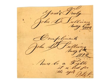 John L. Sullivan Signed Page (3x, 1892)