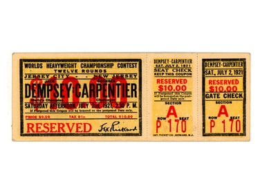 Dempsey vs. Carpentier Full Fight Ticket