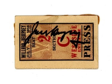 Dempsey vs. Willard Signed Ticket Stub